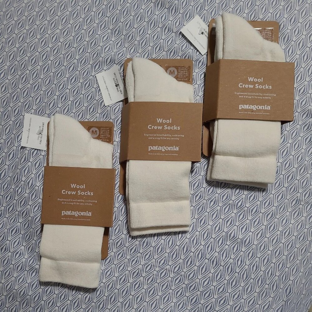 Patagonia Wool Crew Socks Medium Birch White - Womens 7-10 Mens 6-9 - Lot of 3
